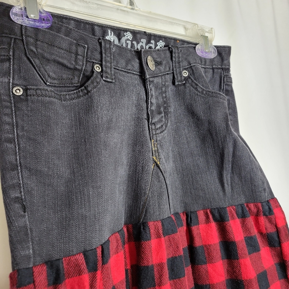 Mudd black jean skirt with flannel black red bottom juniors 1 #736 - Picture 2 of 5